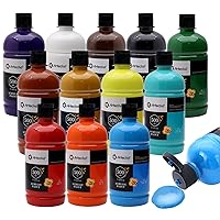 Artecho 12 Colors Large Bulk Acrylic Paint Set (500ml/17oz) Bottles, Art Craft Paint for Art Supplies, Canvas, Rocks, Wood, Fabric, Ceramic, Non Toxic Paint for Artists and Adults