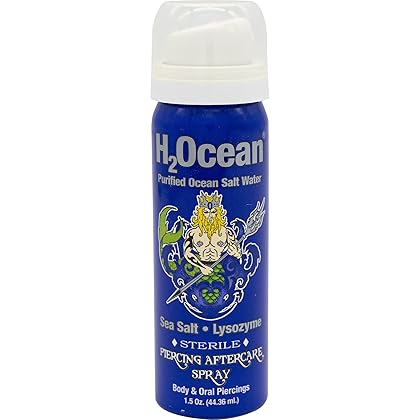 H2Ocean Piercing Aftercare Spray, Sea Salt Keloid & Bump Treatment, Wound Care Spray Organic Wound Wash For Ear, Nose, Naval, Oral Body Piercings 1.5oz