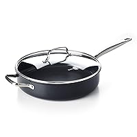 GreenPan Chatham Black Prime Midnight Hard Anodized Healthy Ceramic Nonstick, 5QT Saute Pan Jumbo Cooker with Helper Handle and Lid, PFAS-Free, Dishwasher Safe, Oven Safe, Black