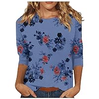 Womens Blouses Dressy Casual, 3/4 Sleeve Shirts Women Cute Print Graphic Tees Blouses Casual Plus Size Basic Tops Pullover