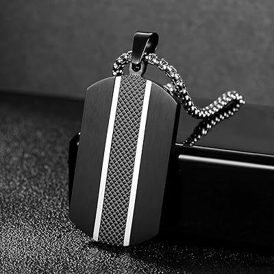 Zillaly Stainless Steel Dog Tag Necklace for Men - Two-Tone Real Carbon Fibre Unisex Pendant