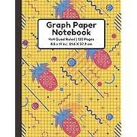 Graph Paper Notebook: 4x4 Quad Ruled Graph Paper Notebook | 120 Pages | Matte Cover | 8.5 x 11 In | Memphis Style Pineapple