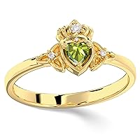 10K 14K 18K Gold Irish Claddagh Celtic Trinity Knot Engagement Ring with 0.2 cttw Real Diamond for Women Personalized Heart Birthstone Rings Anniversary Birthday Jewelry Gifts for Her