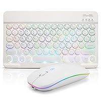 Bluetooth Keyboard and Mouse Combo for iPad - Rechargeable Wireless Keyboard & Mouse with 7-Color Backlit Compatible with iPad 9th/8th Gen, iPad Pro/Air/Mini, iPhone14/13/12 Pro, Round Keys White