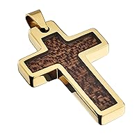 Personalized Tungsten Cross Gold Plated, Black Plated or Polished with Inlay of Opal, Hawaiian Koa Wood or Black Carbon Fiber Stainless Steel Cuban necklace 16