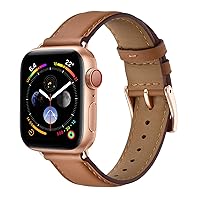 OMIU Square Bands Compatible with Apple Watch Band 38mm 40mm 41mm 42mm 44mm 45mm 49mm, Genuine Leather Wristband Starp for iWatch SE SE2 Series 9 8 7 6 5 4 3 2 1 Ultra for Women Men(Brown/Rose Gold)