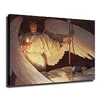 Guardian Angel Sacred Fire Sleeping Child Poster Picture Print Canvas Wall Art Bedroom Office Room Living Room Decor Gift (framed,16x20inch)