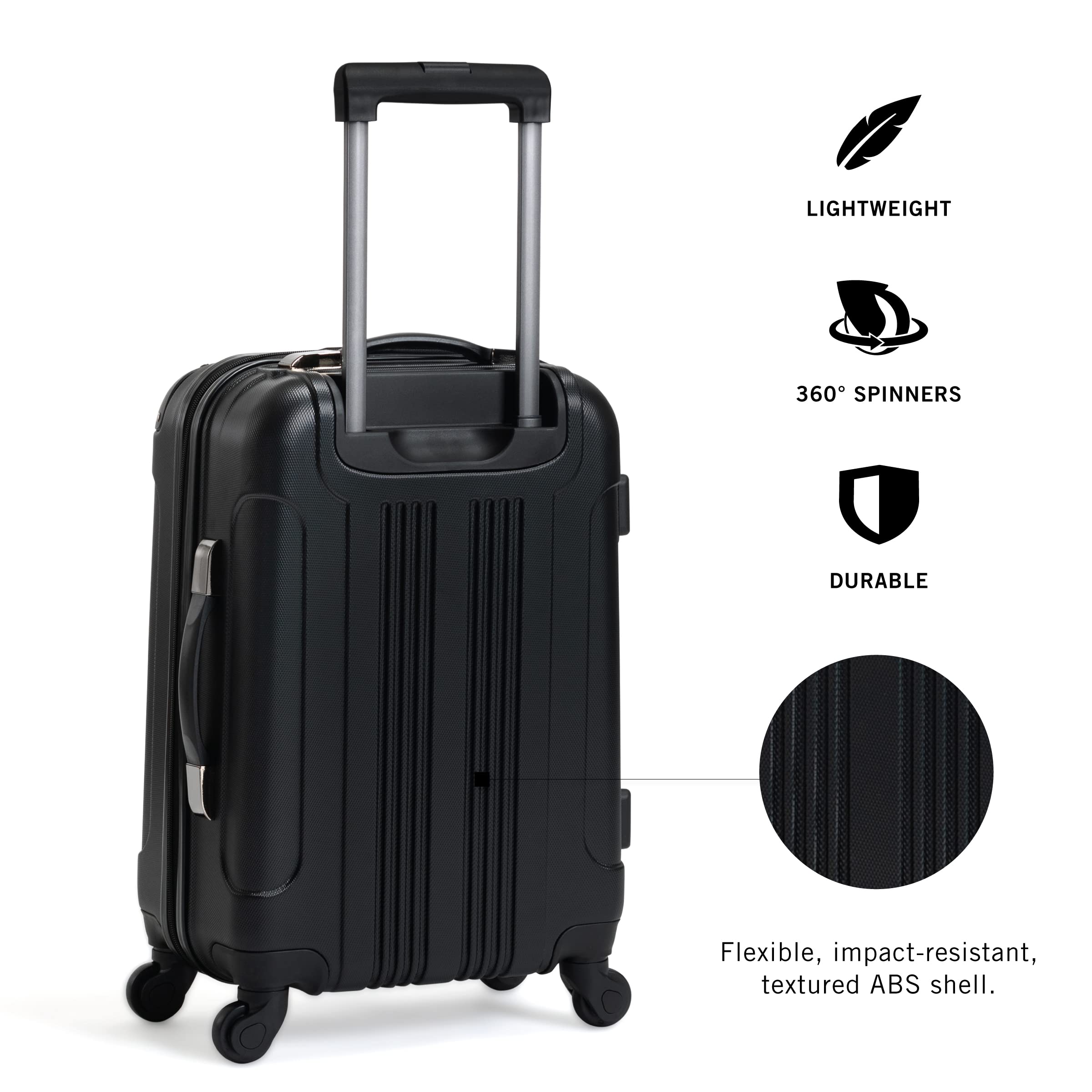 Kenneth Cole Reaction Out Of Bounds 20-Inch Carry-On Lightweight Durable Hardshell 4-Wheel Spinner Cabin Size Luggage, Midnight Black