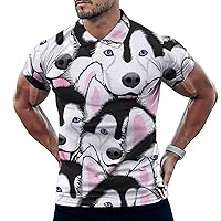 Siberian Husky Dog Slim Fit Polo Shirts for Men Tennis Collar Short Sleeve Tops T-Shirt Casual Golf Tees