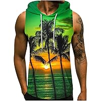 Men Sleeveless Hoodies 3D Print Hooded T-Shirt Stylish Summer Tank Top Drawstring Hoodie T-Shirt Casual Tunic Blouse