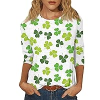 St Patricks Day Shirts for Women Fashion Casual 3/4 Sleeve Tops for Women St Patricks Day Printed Ladies Tops Pullover Top