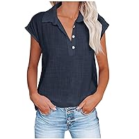 Womens High Neck Linen Tops Blouses for Women Short Sleeve Loose Fit Long Basic Summer Fall Shirt 2024 Trendy Y2K