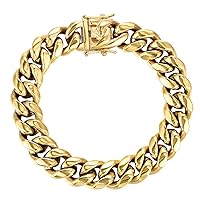 Mens Heavy Miami Cuban Link Chain Choker 14k Gold Plated Hip Hop Thick Stainless Steel 8mm-16mm Necklace/Bracelet