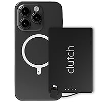 Clutch - Pro Portable Charger - Compatible with iPhone 14 or Older & Small Devices - Power Bank - Magnetic Battery - TSA Approved Travel Charger - USB Rechargeable - Built-in Cable - 3.7oz - Black