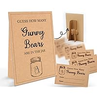 Guess How Many Gummy Bears Are in the Jar - 1 Standing Sign and 50 Guessing Cards, Gender Neutral Kraft Mason Jar Baby Shower Game for Boys Girls, Birthday Party Supplies and Decorations-12
