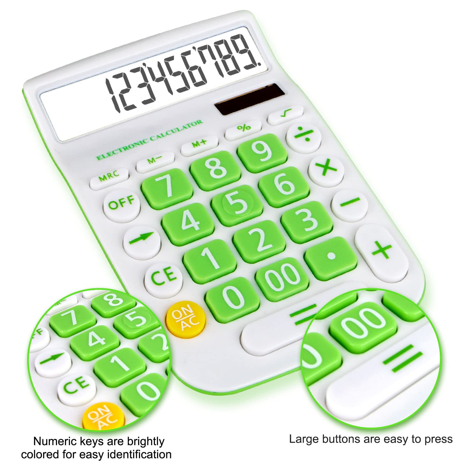 Calculators Desktop, Two Way Power Battery and Solar Desk Calculator, Big Buttons Easy to Press Used as Calculators for Desk, 12 Digit Adding Machine Calculators Large Display Clearly (Green)
