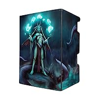 Merfolk Mach 3 Deck Box/Case - 100 Double Sleeved Cards & Dice Tray - Black Faux Leather - Removable Lid - Compatible with Yu-Gi-Oh, MTG, Digimon and Other Trading Card Games (White)