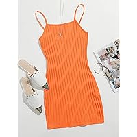 Dresses for Women - Rib Knit Bodycon Dress (Color : Orange, Size : X-Small)