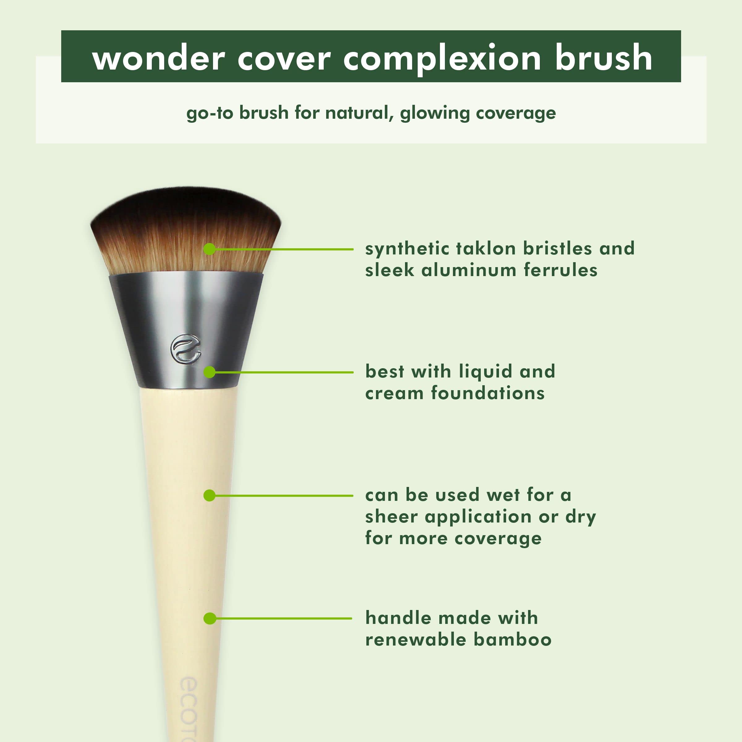 EcoTools Wonder Cover Complexion Makeup Brush, Dense Synthetic Bristles, For Liquid or Cream Foundation, Medium to Full Coverage, Eco-Friendly Makeup Brush, Vegan & Cruelty-Free, 1 Count