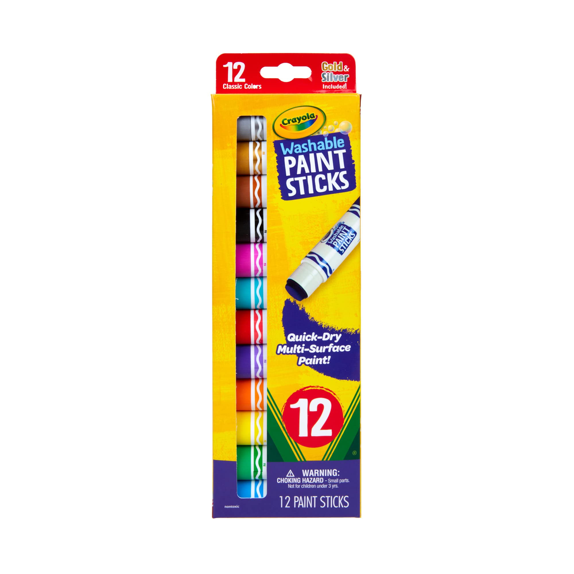 Crayola Quick Dry Paint Sticks, Assorted Colors, Washable Paint Set for Kids, 12 Count