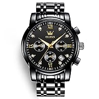 OLEVS Men's Chronograph Watch, Gold Silver Tone Stainless Steel Analog Quartz Watch, Multi-Function Waterproof Date Diamond Roman Numerals Dial Dress Watch for Men