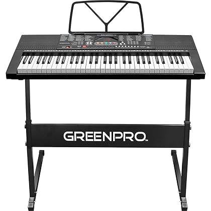 GreenPro 61 Key Portable Electronic Piano Keyboard, LED Display with Adjustable Stand and Music Note Holder, 3 Teaching Modes, Electronic Musical Instruments Starter Set for Kids and Adults