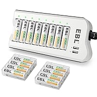 EBL 2300mAh Ni-MH AA Rechargeable Batteries (16 Pack) and Rechargeable AA AAA Battery Charger with 2 USB Charging Ports