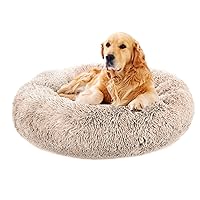 Plush Calming Dog Bed, Donut Dog Bed for Small Medium Large Dogs, Anti Anxiety Round Dog Bed, Soft Fuzzy Calming Bed for Dogs & Cats, Comfy Cat Bed, Marshmallow Cuddler Nest Calming Pet Bed…