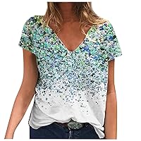 Women's Summer Tops Fashion Casual Plus Size Scenic Flowers Printing Round Neck T-Shirt Tops Graphic Tee, S-5XL
