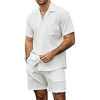 VATPAVE Mens Casual 2 Piece Short Sets Short Sleeve Button Down Hawaiian Textured Shirts Summer Beach Outfits