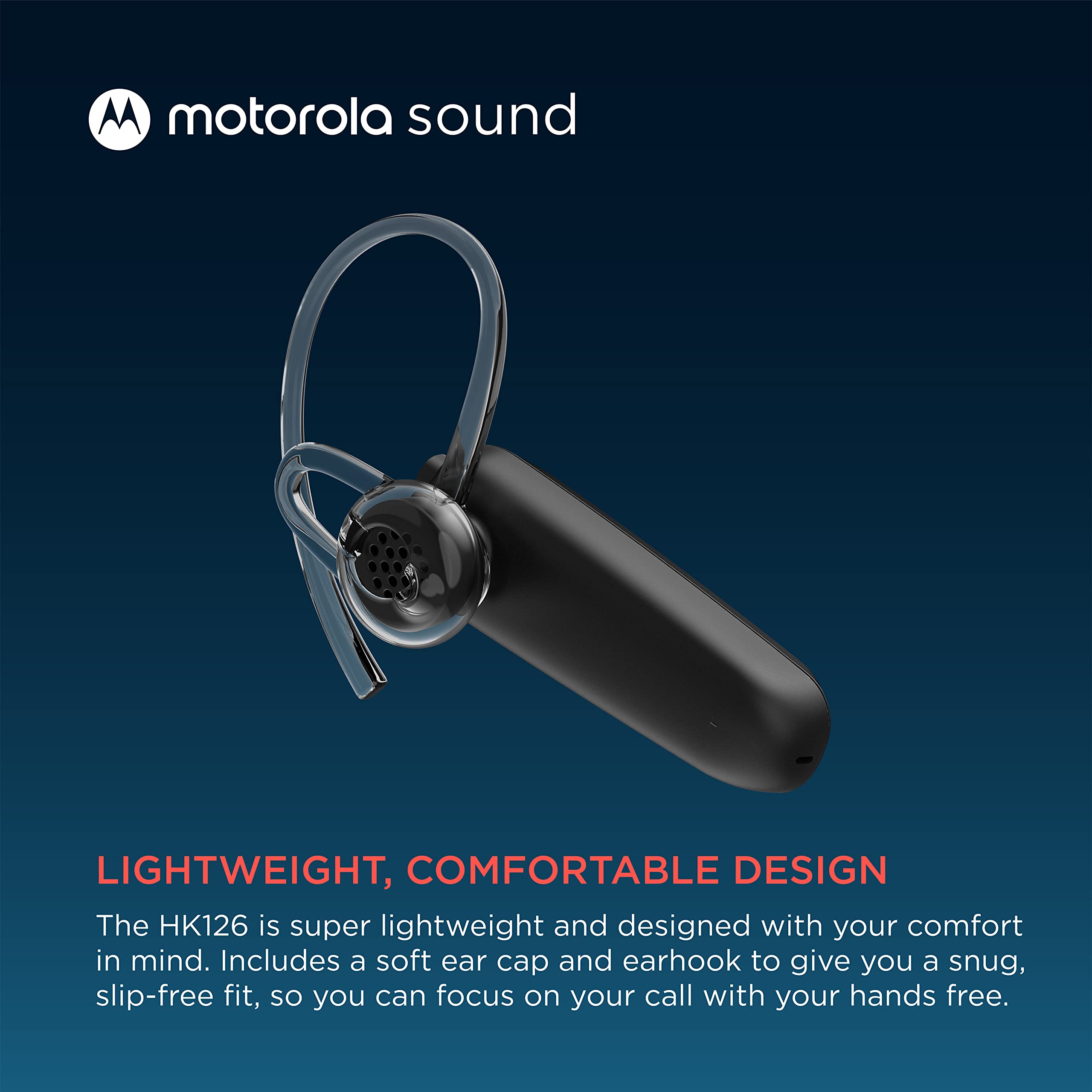 Motorola Bluetooth Earpiece - HK126 in-Ear Wireless Mono Headset for Clear Voice Calls - Lightweight, Comfortable Design - 8-Hour Talk Time, Voice Assistant Compatible, Connects to 2 Devices
