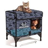 2 in 1 Indestructible Cat House for Outdoor Cats in Winter, Extremely Waterproof, Fully Insulated & Elevated Outside Feral Cat House Shelter for Stray Barn Cat (Camo Black, S)
