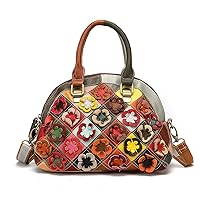 Segater Women Multicolored Flowers Tote Genuine Leather Shell Purse Colorful Flora Shoulder Handbag Bohemian Crossbody Bag