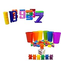 Skoolzy Number Blocks & Rainbow Counting Bears with Matching Sorting Cups, Bear Counters and Dice - for Toddlers & Kids 3+