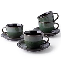 10 oz Ceramic Cappuccino Cups with Saucers,Modern Cappuccino Mug Set of 4 for Kitchen or Cafe,Oven &Microwave& Dishwasher Perfect For Au Lait, Double shot, Latte, Cafe Mocha,Tea -GREEN