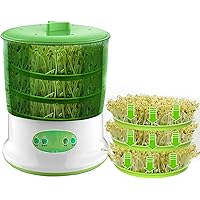 Automatic Bean Sprout Machine with 360°Rotating Shower Evenly Watered Seed Germination Machine Large-Capacity Home Kitchen Seedling Nursery Machine,Three Layers-1/