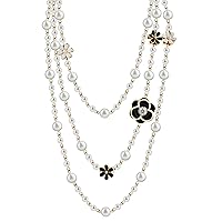 MISASHA fashion jewelry designer faux imitation pearl flower charm long strand necklace for women