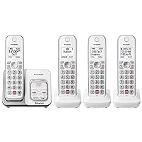 Cordless Phone with Answering Machine, Link2Cell Bluetooth, Voice Assistant and Advanced Call Blocking, Expandable System with 4 Handsets - KX-TGD864W (White)