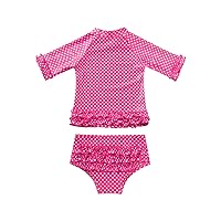 TiaoBug Little Girls Polka Dot Rash Guard Swimsuit Long Sleeve Shirt + Ruffled Briefs UPF 50+ Sun Protection