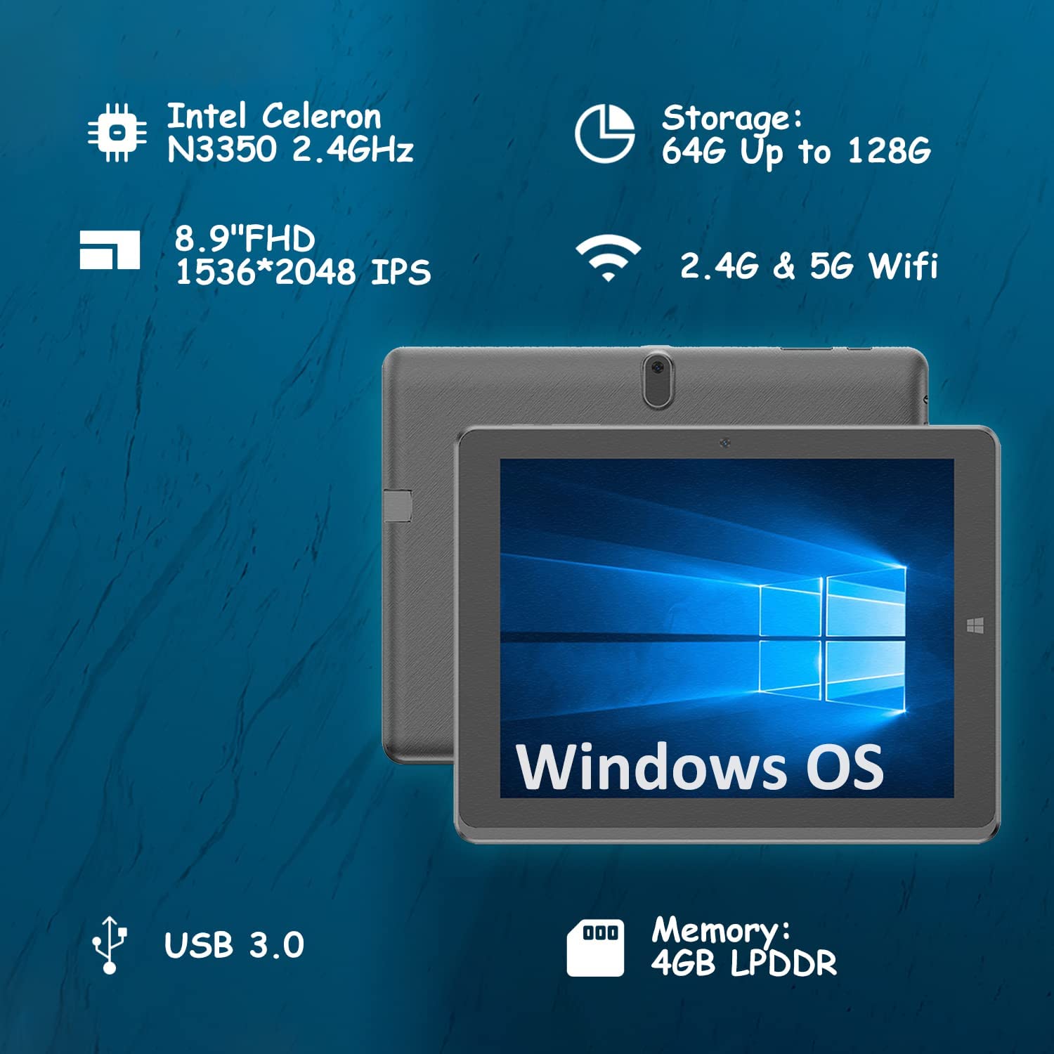 8.9 inch Tablet Computer Windows 11，Mini Laptop with Windows System, Intel N4020 CPU, 4GB RAM+64GB ROMStorage, 2048×1536 FHD Display Tablet PC with Keyboard and Leather Case.