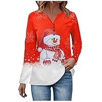 Christmas Tops for Women 2023 Fashion Santa Claus Graphic Shirt Long Sleeve V Neck Tees Button Henley Sweatshirt