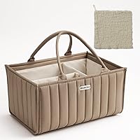 Blissful Diary Baby Diaper Caddy Organizer, Gift for Baby Shower List, Newborn Essentials, Baby Registry Must Have, Baby Birthday-Stylish Baby Diaper Caddy Basket With A Baby Burp Cloth - Mocha Brown