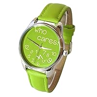 Green Who Cares Watch, Quartz Analog Watch with Leather Band