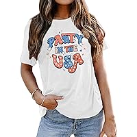 4th of July Shirts Women Party in The USA Shirt American Patriotic Shirt Independence Day Short Sleeve Tee Tops