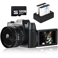 VJIANGER Digital Camera for Photography and Video 4K 48MP Vlogging Camera for YouTube with 180° Flip Screen,16X Digital Zoom,52mm Wide Angle & Macro Lens, 2 Batteries, 32GB Micro SD Card(W01 B3)