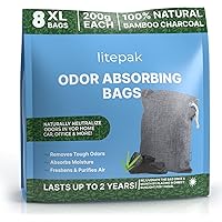 Litepak Activated Charcoal Bags Odor Absorber, (8 Pack, Large), Bamboo Charcoal Air Purifying Bag, Natural Car Air Purifier, Closet Deodorizer, and Odor Eliminator For Home (8x200g)