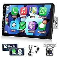Car Stereo Single Din CarPlay Android Auto, Hodozzy 9 Inch Touchscreen Car Radio with Bluetooth FM AM Audio, iOS/Android Mirror Link TF/USB/AUX Car Multimedia Player, Backup Camera + Mic