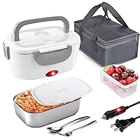 Electric Lunch Box Food Heater, Heated Lunch Boxes for Adults Car Truck Home, 60W Portable Food Warmer Leak Proof, 1.5L Removable Stainless Steel Container, 110V/12V/24V