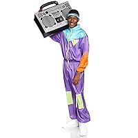 Men's 2 Pc Awesome 80s Track Suit with Zip-Up Jumpsuit and Headband