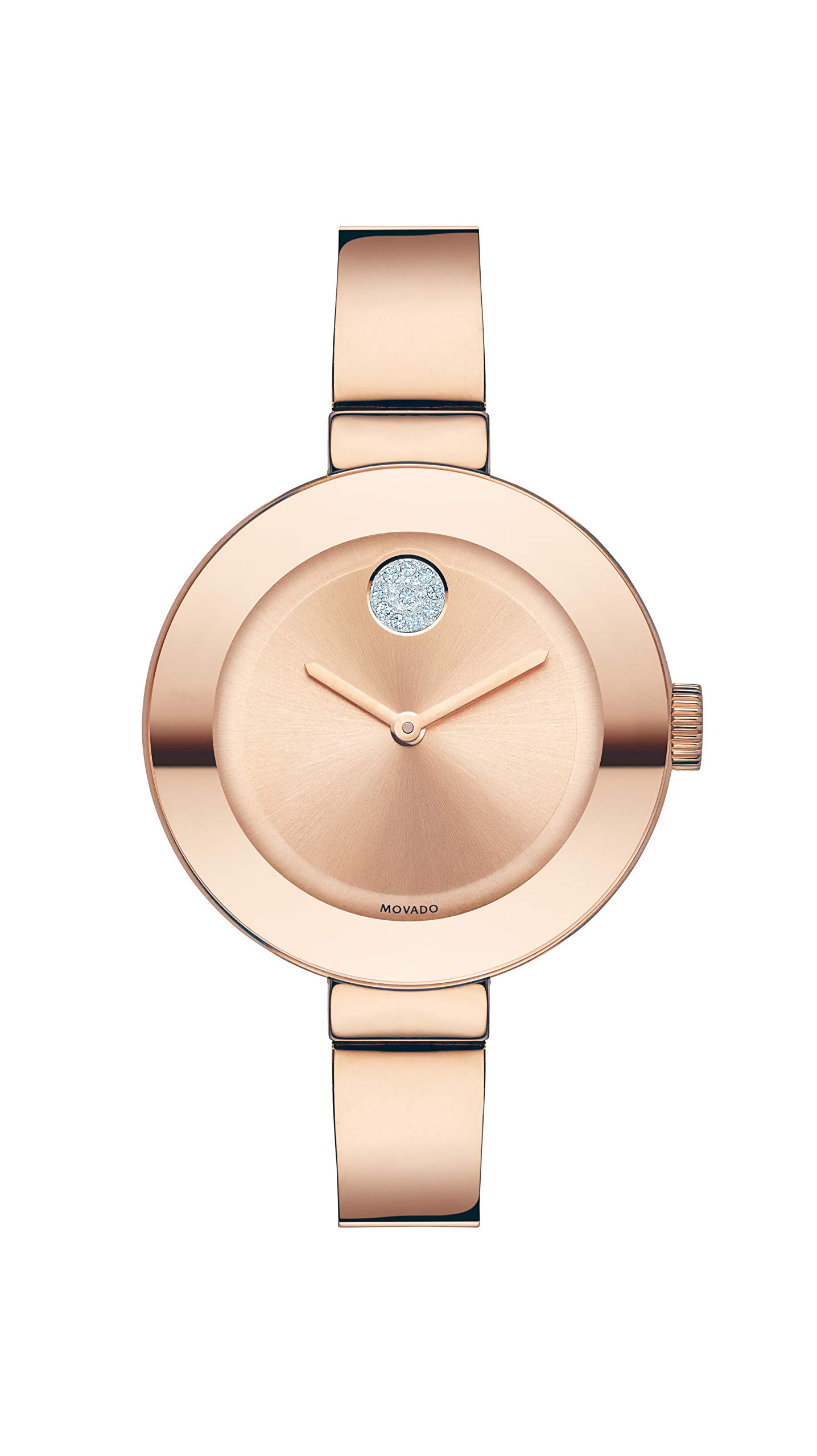 Movado Women's BOLD Bangles Rose Gold Watch with a Flat Dot Sunray Dial, Gold/Pink (Model 3600202)